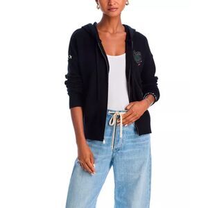 AQUA Kerri Rosenthal Black Heart Embroidered Zip Front Hoodie Size Large